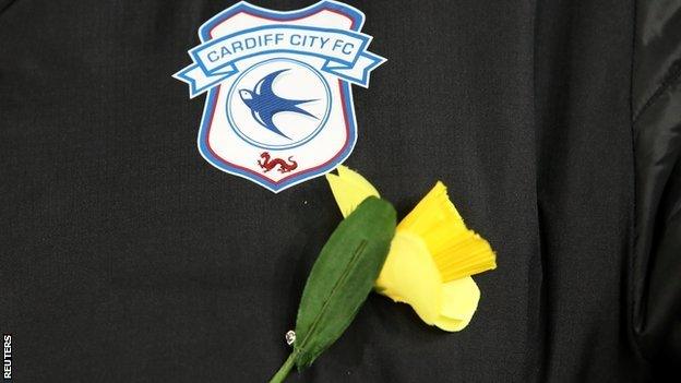 Cardiff City badge with daffodil pin badge