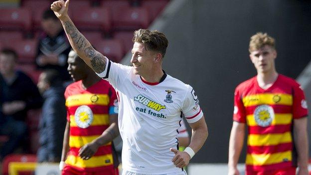 Josh Meekings celebrates his goal for the visitors at Firhill