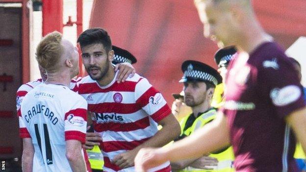 Hamilton scorers Ali Crawford and Jesus Garcia Tena celebrate