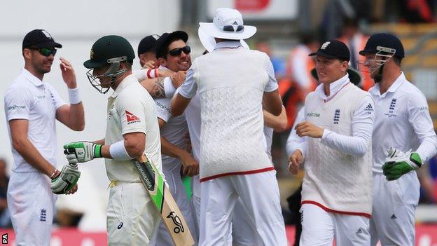 Brad Haddin walks off as England celebrate