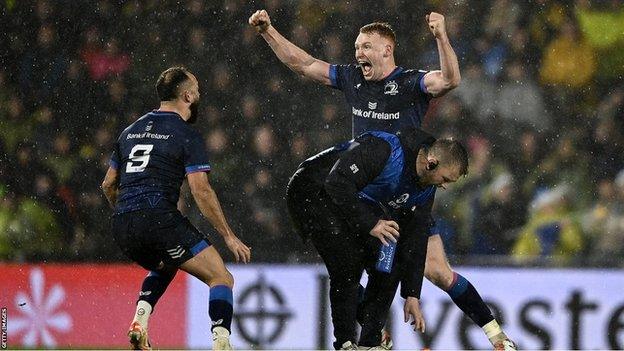 Ciaran Frawley celebrates with Jamison Gibson-Park