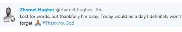 Zharnel Hughes on Twitter: 'Lost for words but thankfully I'm okay'