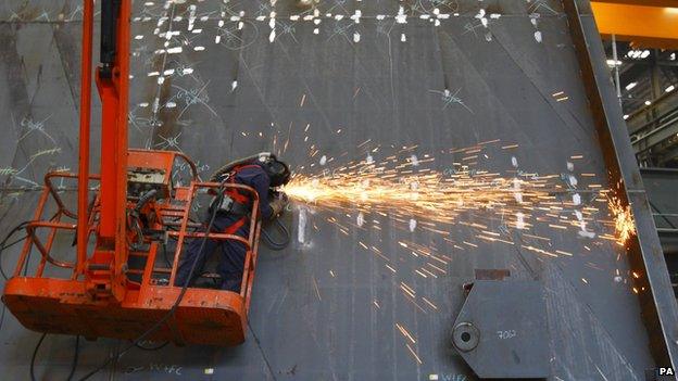 Welder working on new aircraft carrier