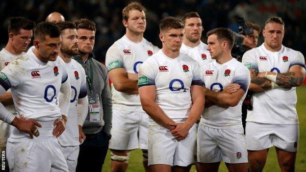 England's players after South Africa defeat