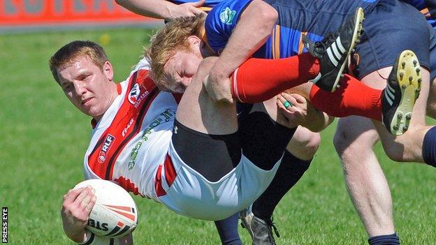 Matty Hadden takes a tumble while playing for Ulster in an interprovincial games against Leinster