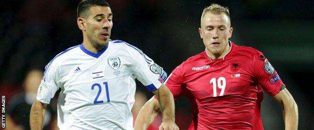 Albanias Bekim Bala (right) and Israeli's Eitan Tibi during the World Cup 2018 qualifier football match Albania versus Israel