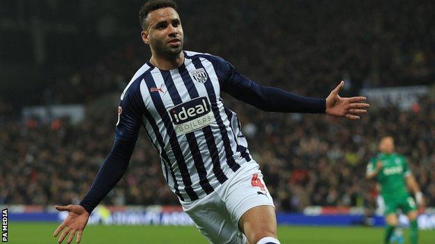 Hal Robson-Kanu celebrates his first-half goal against Sheffield Wednesday