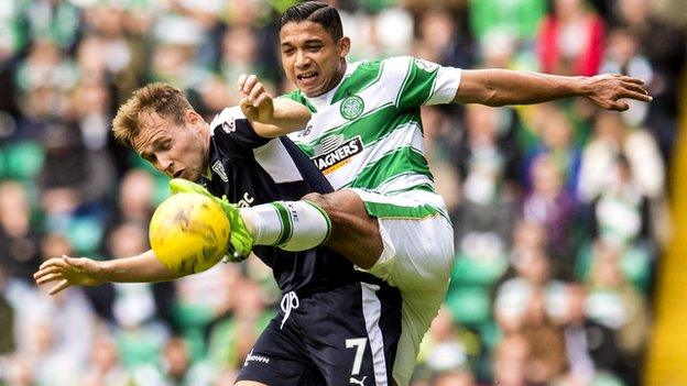 Celtic's Emilio Izaguirre (right) and Dundee's Greg Stewart