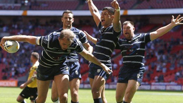 Featherstone Rovers hooker James Harrison scored the sixth of his side's seven tries at Wembley against York