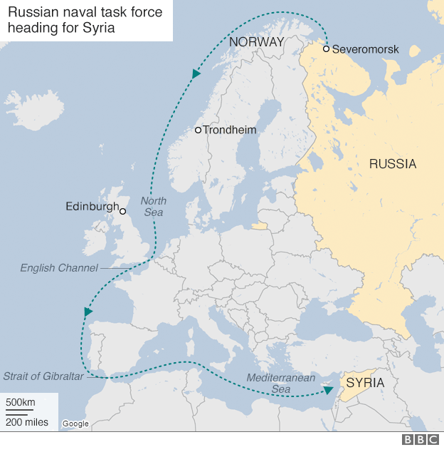 Map showing route of Russian task force