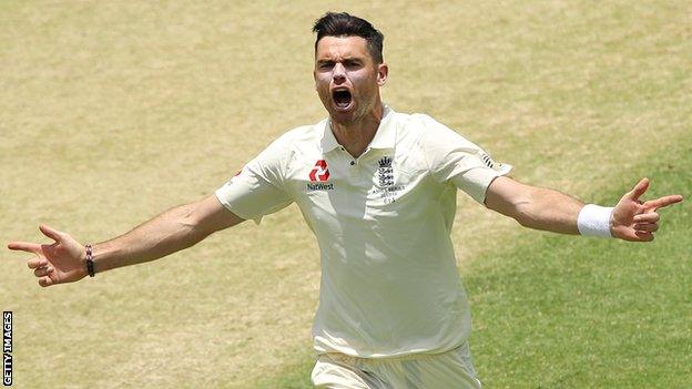 James Anderson celebrates taking a wicket during the first Ashes Test at Brisbane