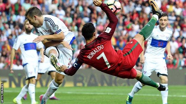 Cristiano Ronaldo playing against the Faroe Islands