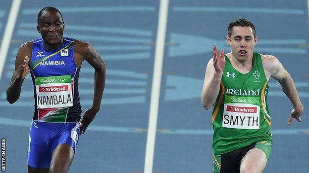 Jason Smyth finished 0.05 seconds ahead of Namibia's Johannes Nambala in his heat