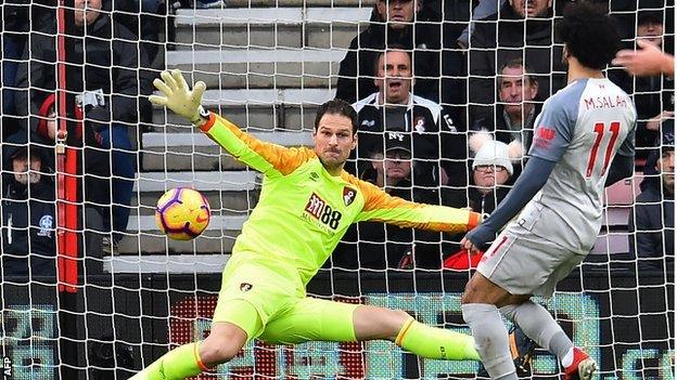 Mohamed Salah scores for Liverpool against Bournemouth