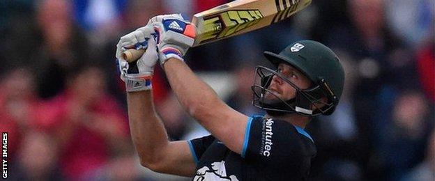 Ross Whiteley hits a six for Worcestershire