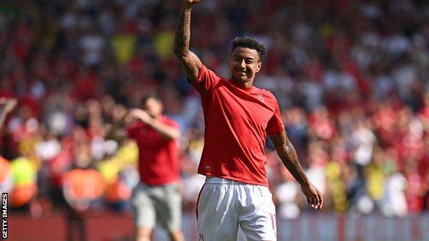 Jesse Lingard celebrates for Nottingham Forest