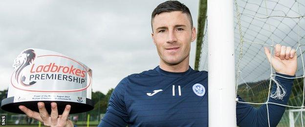 St Johnstone striker Michael O'Halloran with his Premiership player of the month award