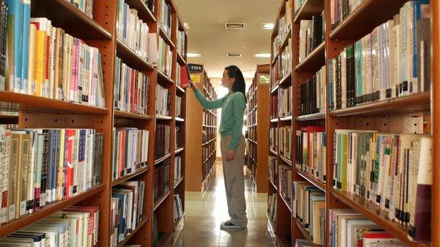 Woman in library