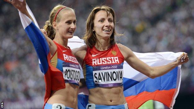 Mariya Savinova (right) and Ekaterina Poistogova