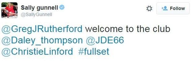 Linford Christie tweet congratulating Greg Rutherford