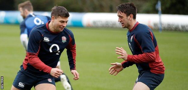 Alex Mitchell (right) training alongside Ben Youngs