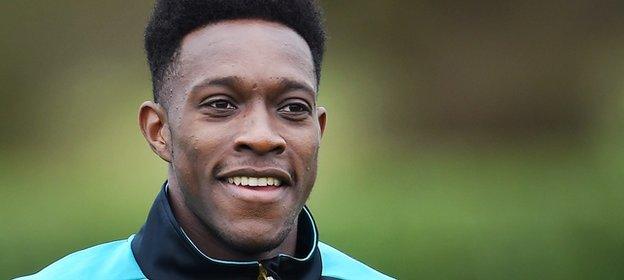 Arsenal striker Danny Welbeck during a training session with teammates