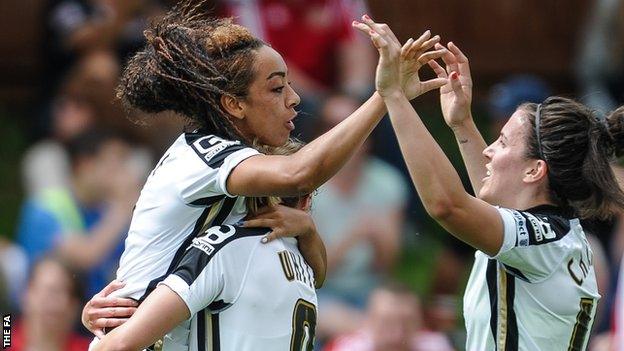 Jess Clarke celebrates a goal