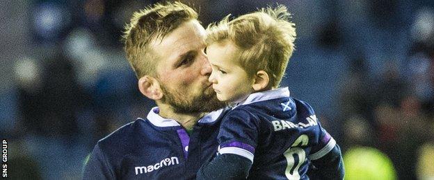 John Barclay shares a moment with youngest son Logan at Murrayfield