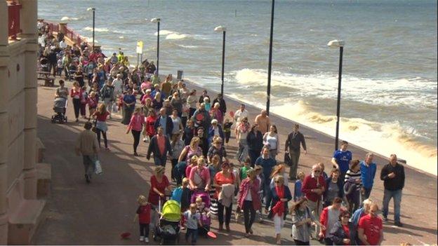 Hundreds of people joined the protest march along Rhyl seafront