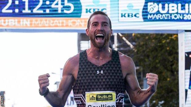 Stephen Scullion celebrates finishing second in last year's Dublin Marathon