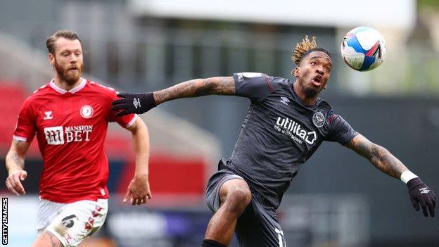 Brentford's Ivan Toney (right) in action against Bristol City