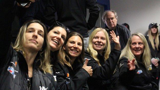 The Meyer Shank Racing Acura NSX GT3 team pose for a photo at Daytona