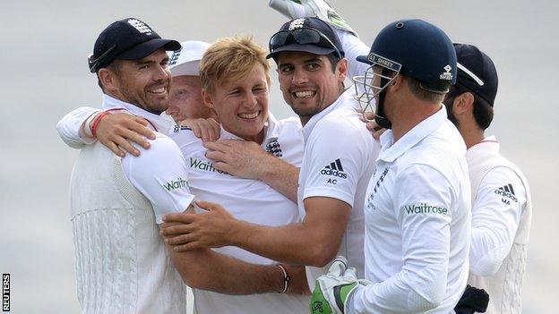 England celebrate during the win over Australia in the first Test