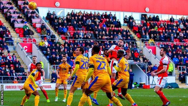 Clark Robertson heads for goal