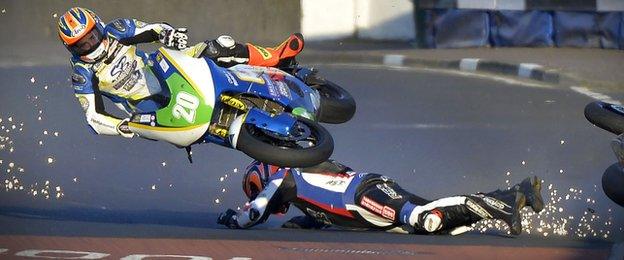 Dan Cooper's bike collides with Ryan Farquhar at Black Hill near Portrush