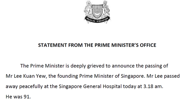 Statement from Prime Minister's Office, 23 March 2015