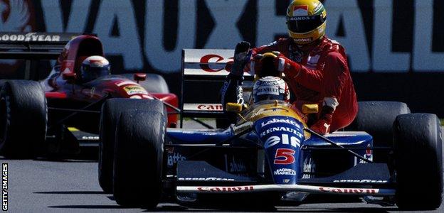 Nigel Mansell and Ayrton Senna after the 1991 British Grand Prix