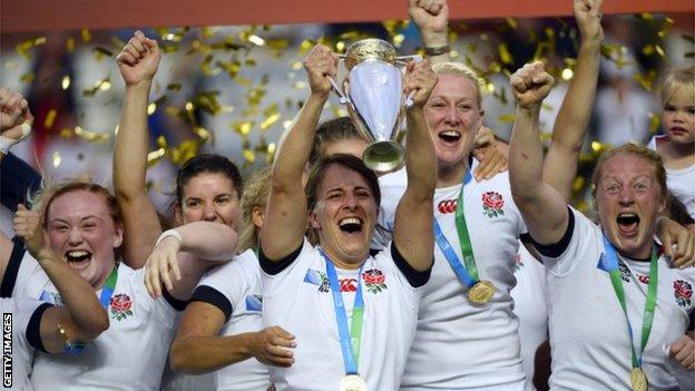 England women celebrate winning the World Cup in 2014