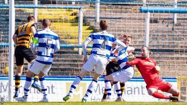 Innes Cameron heads Alloa ahead at Cappielow