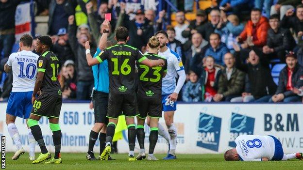 Forest Green's Gavin Gunning is sent off