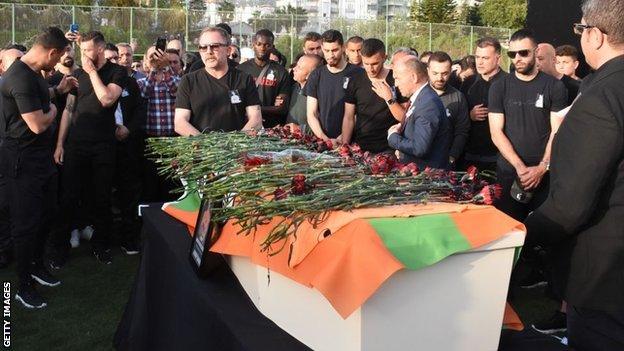 Players and management of Alanyaspor attend a ceremony in honour of Sural