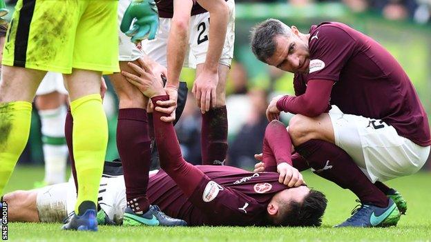 John Souttar was injured in Sunday's 4-0 loss to Celtic