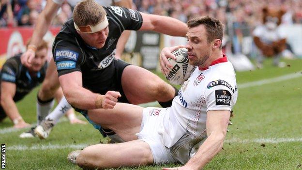 Tommy Bowe's try put Ulster 8-0 up against Glasgow