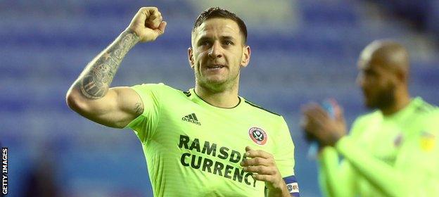 Billy Sharp celebrates Sheffield United's win at Wigan