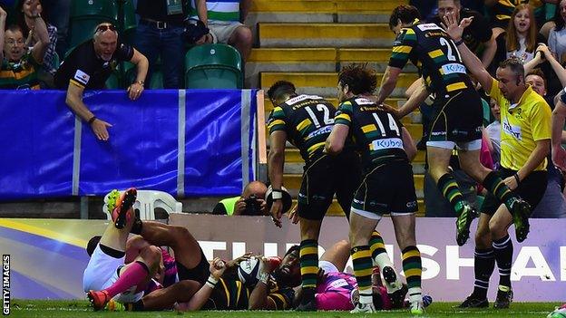 Ahsee Tuala scores for Northampton