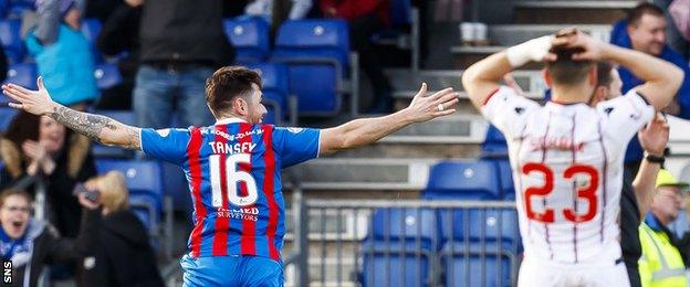 Caley Thistle's Greg Tansey (left) celebrates scoring