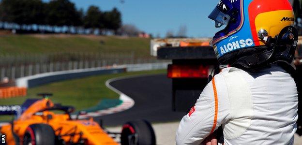 Fernando Alonso during pre-season testing in Barcelona