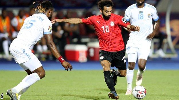 Mohamed Salah prepares to take a shot against DR Congo