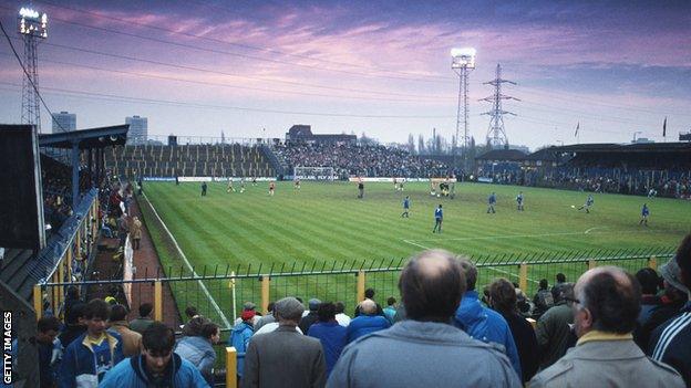 Wimbledon's old Plough Lane stadium pictured in November 1987