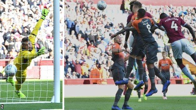 Swansea City goalkeeper Kristoffer Nordfeldt could do nothing about Tammy Abraham's towering header creeping into his bottom right corner